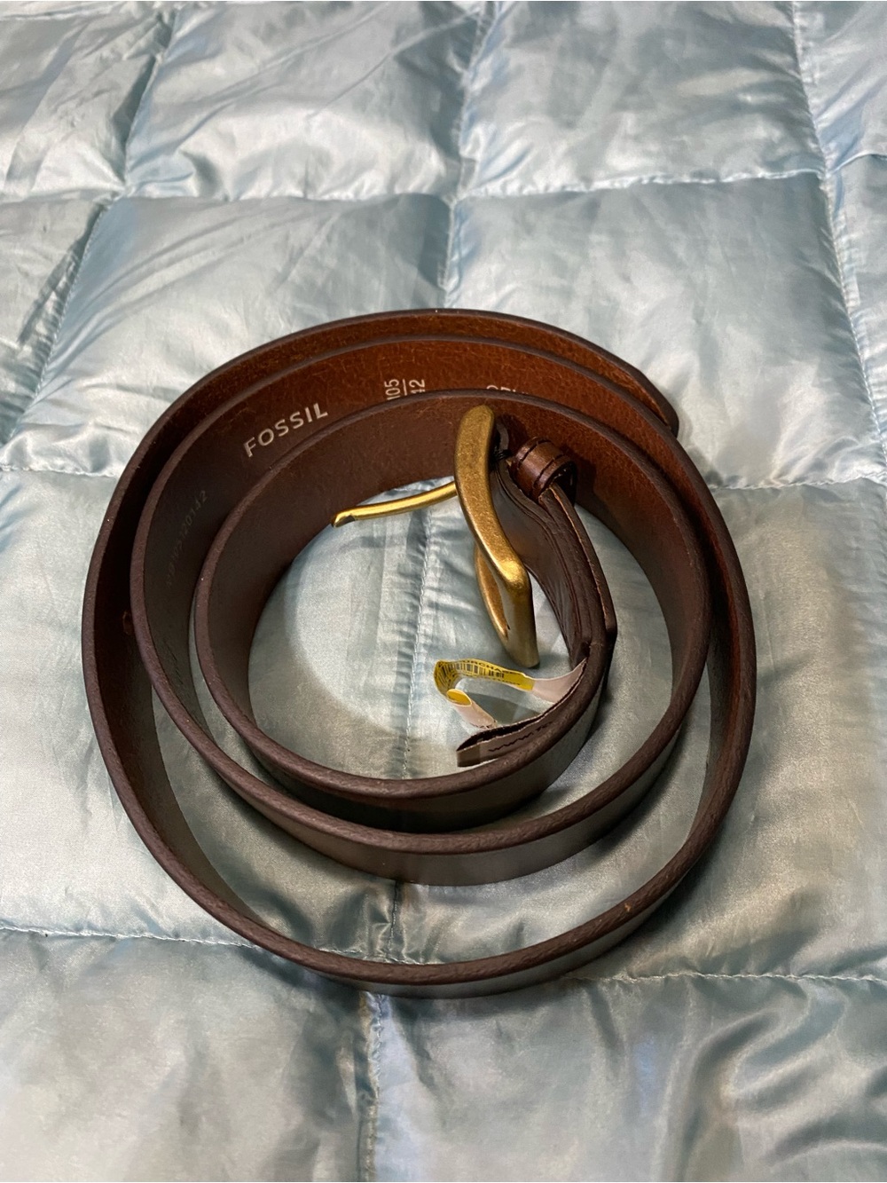 NWT Fossil Men's Dark Brown Leather Belt with Brass-Tone Buckle